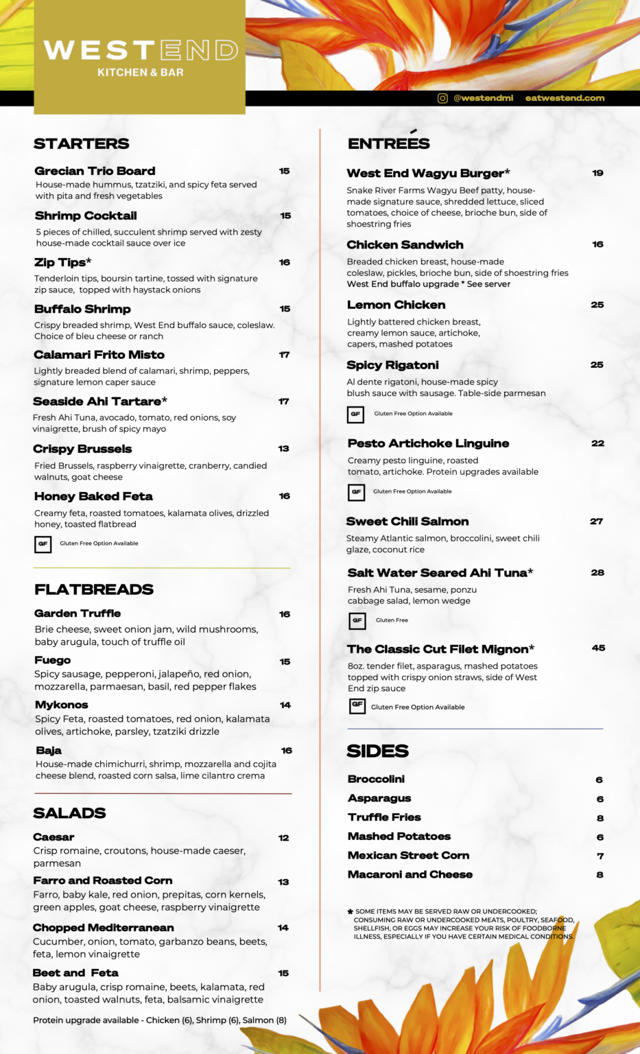 Our Menu West End Kitchen & Bar